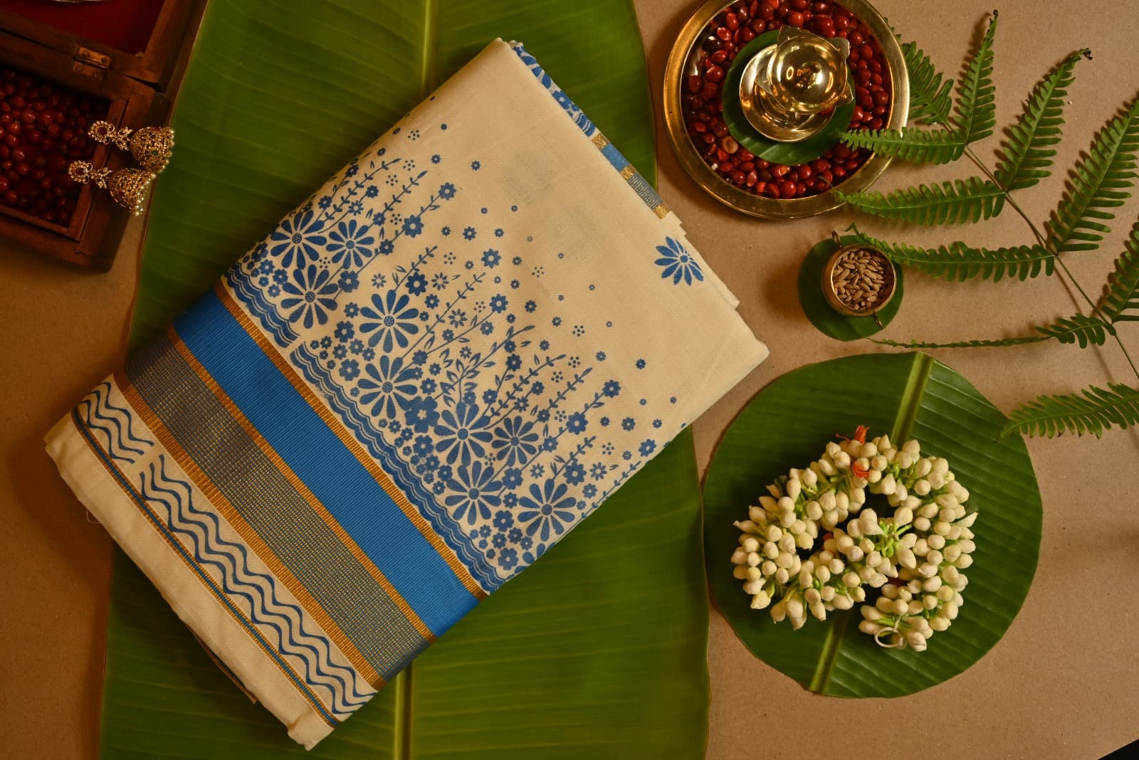 SET SAREE COTTON Blue print