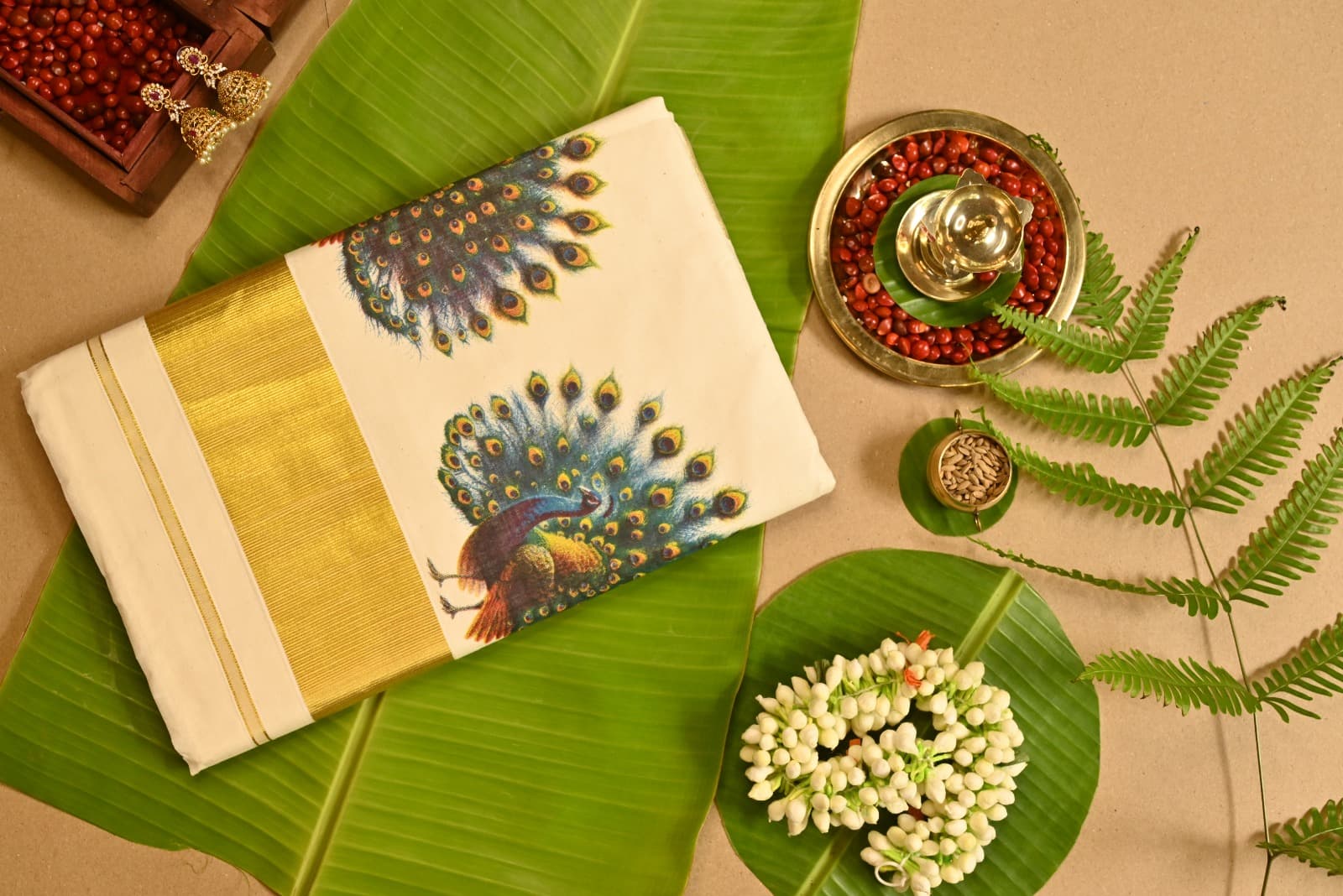 SET SAREE Peacock Print