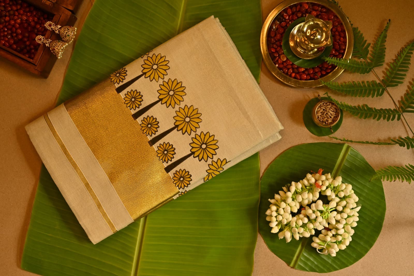 SET SAREE  YELLOW FLOWER PRINT