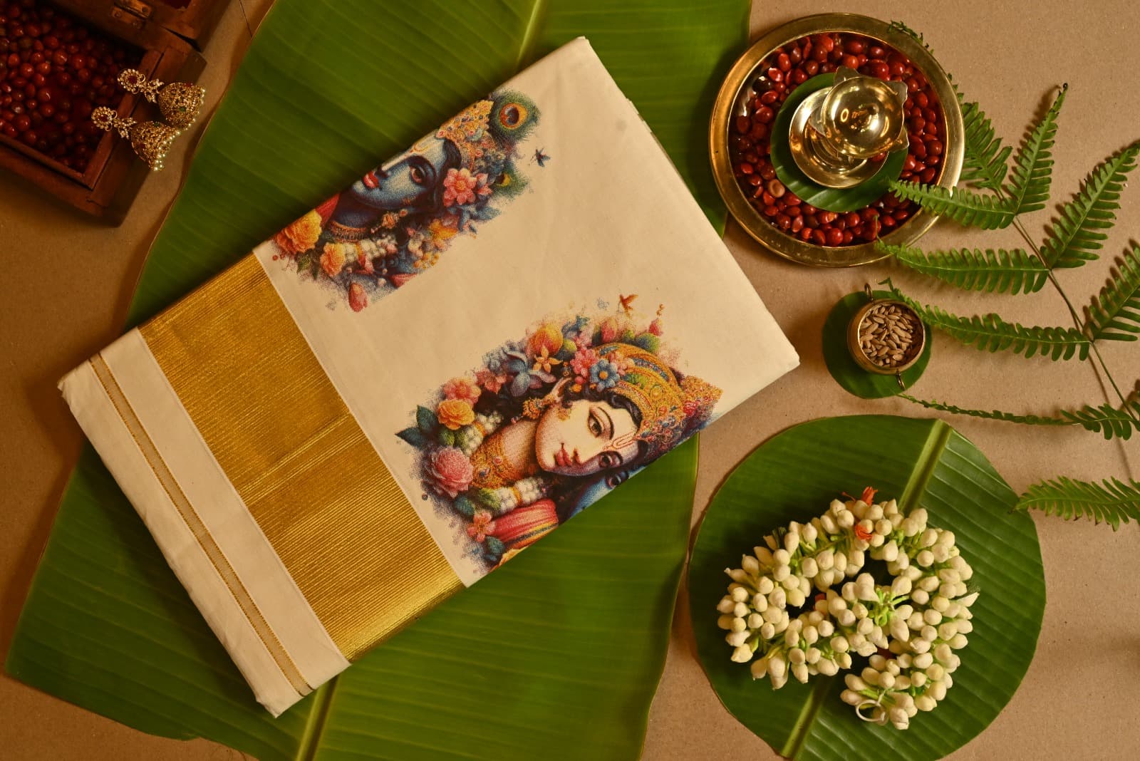 Krishnan and Radha Printed Set Saree